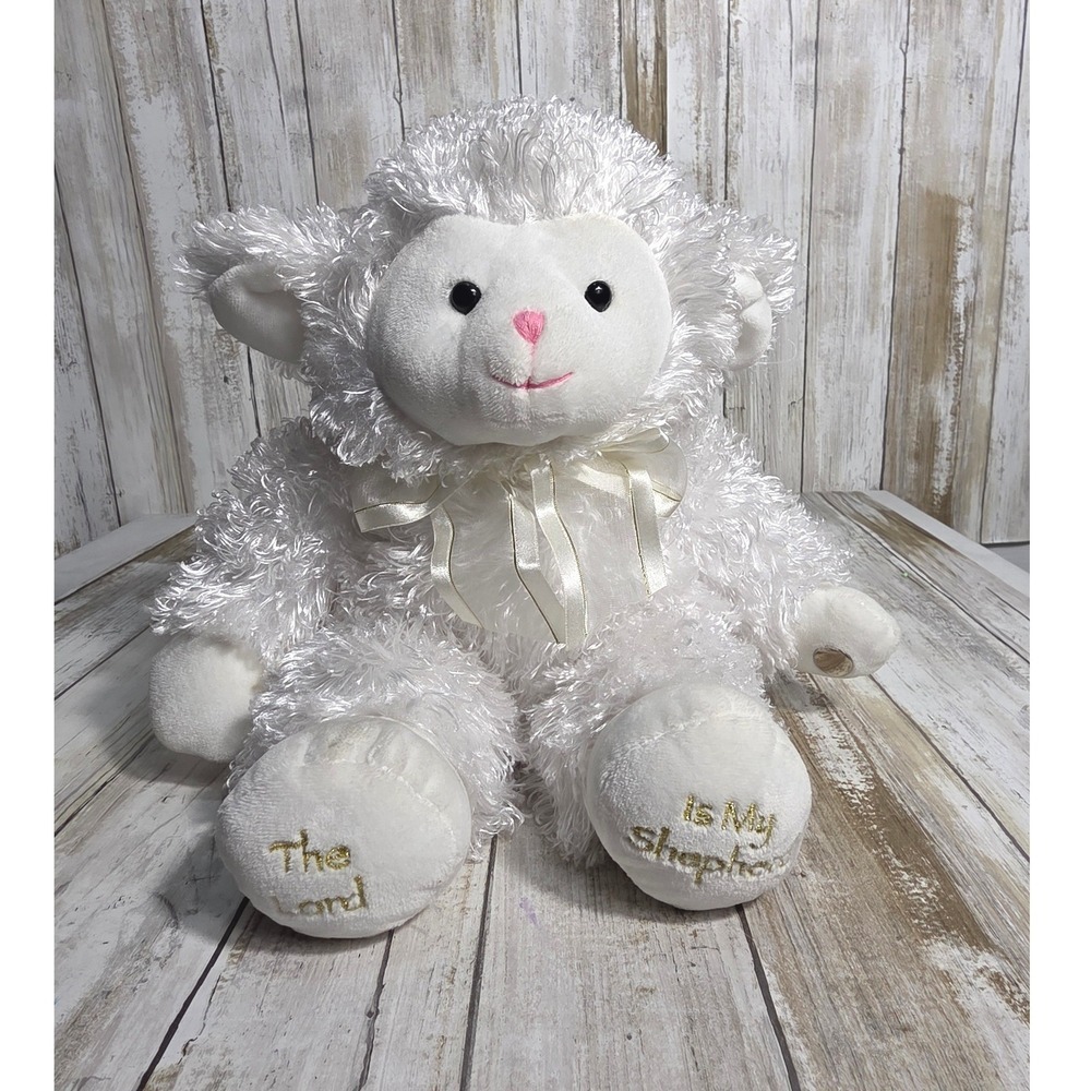 Princess Soft Toys White Shaggy Lamb Plush The Lord Is My Shepherd Religious 14"